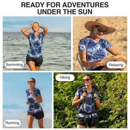 Kanu Surf Women's UPF 50+ Short Sleeved Active Swim Shirt Rashguard & Workout Top, Beach Girl Navy, Small