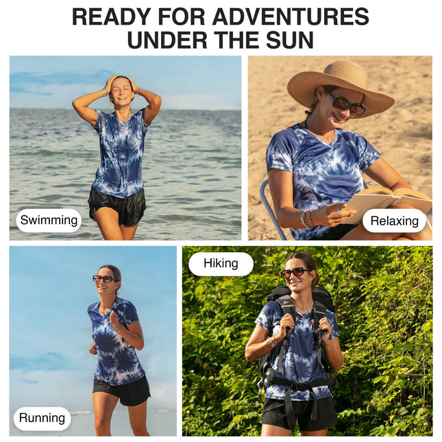 Kanu Surf Women's UPF 50+ Short Sleeved Active Swim Shirt Rashguard & Workout Top, Beach Girl Navy, Small