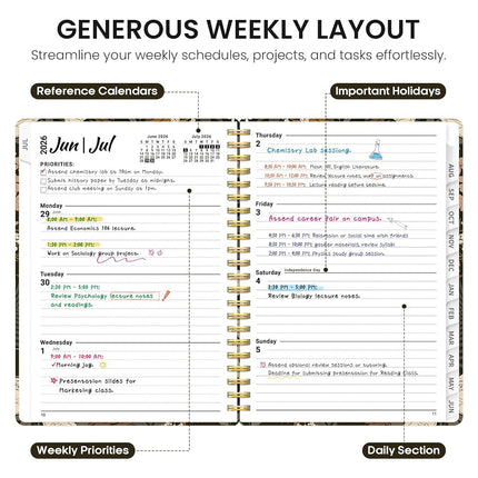 Planner 2026-2027, Academic Year Monthly and Weekly Calendar Planner, Jul 2026 - Jun 2027, Hardcover Teacher Student Planning Agenda book with Tabs, Perfect for School Office Supplies, 8.5" x 11