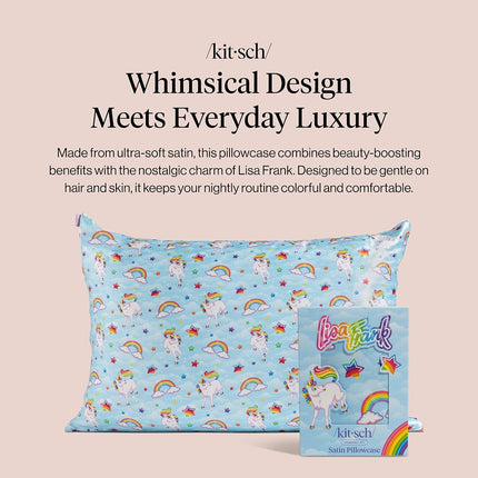 Kitsch x Lisa Frank Satin Pillowcase with Zipper for Hair & Skin, Softer Than Silk Pillow Cases Queen, Wrinkle-Free, Smooth and Cooling Satin Pillow Covers Standard/Queen Size 19x26 - MarkieTM