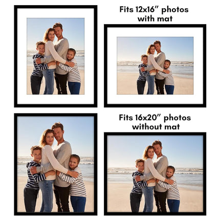Americanflat 16x20 Picture Frame Set of 5 in Black - Use as 12x16 Picture Frame with Mat or 16x20 Frame Without Mat - Picture Frames Collage Wall Decor with Plexiglass Cover - Gallery Wall Frame Set