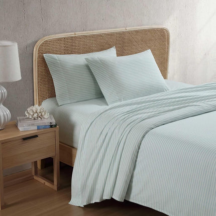 Tommy Bahama - Queen Sheet Set, Cotton Percale Bedding Set, Super Soft and Cozy Home Decor, Oeko-Tex Certified (Cool Beach Stripe Turquoise, Queen)