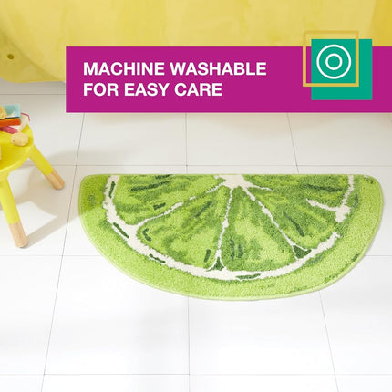 TOWN & COUNTRY PLAY Tapete de Baño en Forma de Media Rodaja de Lima Cítrica, Tapete Tufted Absorbente para Piso, Parte Trasera Antideslizante, Lavable a Máquina, Verde, 34.7"x18.1"