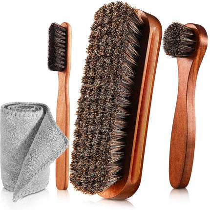 4 Pcs Horsehair Shine Shoes Brush Kit Polish Daube
