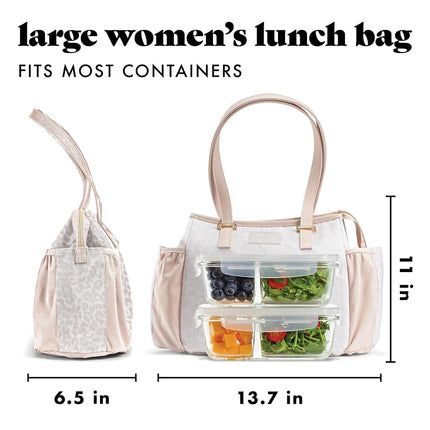 Copley Lunch Kit - Insulated, Stain-Resistant & Lightweight Women's Lunch Bag With Container, Ivory Feline Fine