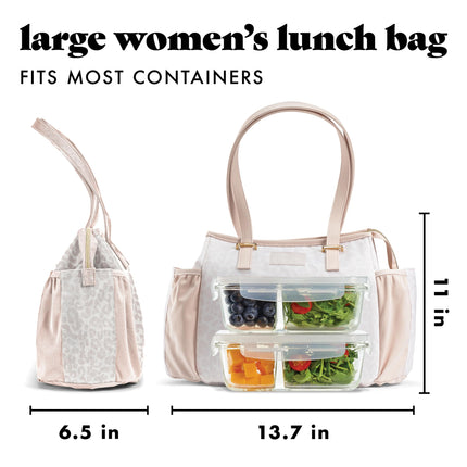 Copley Lunch Kit - Insulated, Stain-Resistant & Lightweight Women's Lunch Bag With Container, Ivory Feline Fine