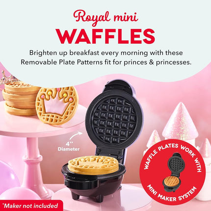 DASH Multimaker Mini System Two 4” Ceramic Nonstick Removable Waffle Plates (Crown & Rainbow) - 2Pc Plate Pack Compatible with Dash MultiMaker Mini System, Ceramic Nonstick Surface