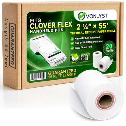 Clover Flex, Mini and Mobile - 2 1/4" x 55' Thermal Paper Rolls (20 Rolls)