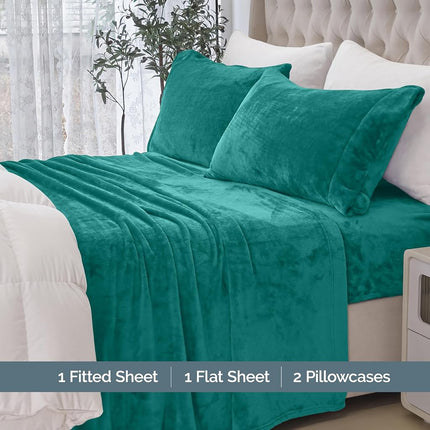 Elegant Comfort Luxuriously Soft 4-Piece Velvet Plush Flannel Sheet Set - Premium Quality - Cozy Warm, Anti-Static, Non Pilling Fuzzy Velvet Flannel Fleece Deep Pocket Sheet Set - Twin XL, Turquoise