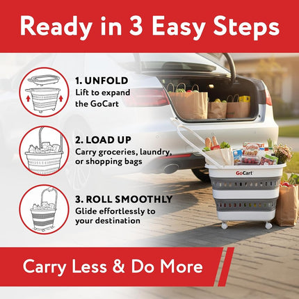 dbest products Folding Gocart Collapsible Laundry Basket on Wheels Grocery Cart Shopping Foldable Pop Up Plastic Hamper Tote Handles Cesto para ropa sucia, White