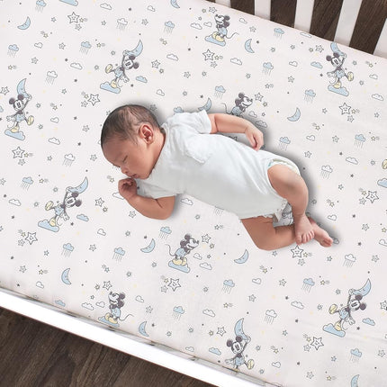Lambs & Ivy Disney Baby Moonlight Mickey Mouse Fitted Crib Sheet - White