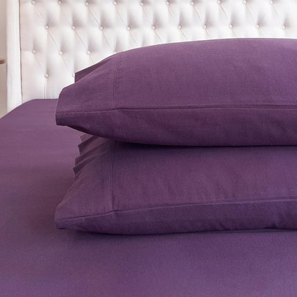Elegant Comfort Soft 4-Piece 100% Turkish Cotton Flannel Sheet Set - Premium Quality, Deep Pocket Fitted Sheet, Ultra Soft, Cozy Warm and Anti-Pill Flannel Sheets - Twin, Purple