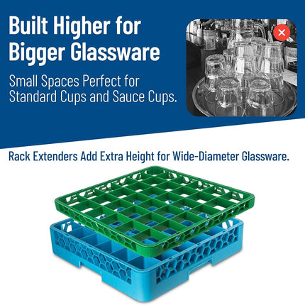 Carlisle RE36C09 OptiClean 36 Compartment Divided Glass Rack Extender, 1.78", Green