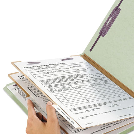 Smead Pressboard Classification File Folder with SafeSHIELD Fasteners, 2 Dividers, 2" Expansion, Letter Size, Gray/Green, 10 per Box (14076)