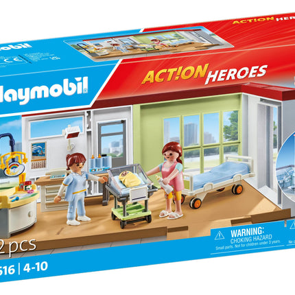 Playmobil 71616 Action Heroes: Maternity ward, made from over 80% recycled and bio-based materials, detailed play sets suitable for children ages 4+