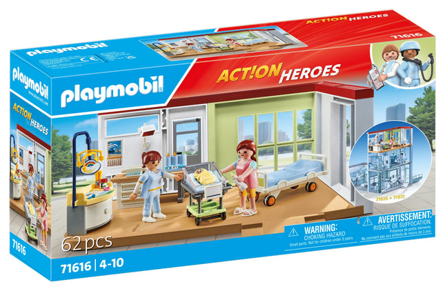 Playmobil 71616 Action Heroes: Maternity ward, made from over 80% recycled and bio-based materials, detailed play sets suitable for children ages 4+