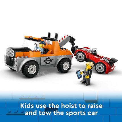 LEGO City Tow Truck and Sports Car Repair Vehicle Toy Set for 4 Plus Year Old Boys & Girls, with 2 Minifigures and Accessories Including a Cochlear Implant, Creative Gift Idea 60435