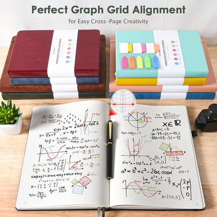 Graph Paper Notebook, 312 Numbered Pages, Squared Grid Leather Journal, B5