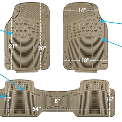 Automotive Floor Mats Solid Tan Beige ClimaProof for all weather protection Universal Fit Trimmable Heavy Duty fits most Cars, SUVs, and Trucks, 3pc Full Set FH Group F11306BEIGE