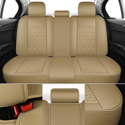 Juego de Fundas y Cojines para Asientos de Coche Tapha Executive de Piel Sintética, Transpirable y Resistente al Agua, Ajuste Universal para Coche, SUV y Camioneta (Asientos Delanteros y Traseros, Beige) (TAP-01-B4)
