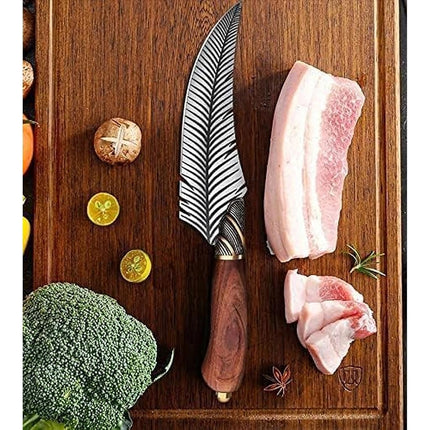 Dream Reach Feather Viking Boning Knife, 6 Inch Professional Viking Knife Meat Cleaver Full Tang with Sheath Gift Box for Outdoor Camping Thanksgiving Gifts for Men Women