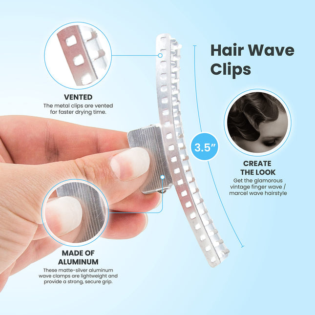 Hair Clips - Set of 10 - Aluminum 3.5 Butterfly Wave Setting Clips for Finger and Marcel Wave Hairstyles