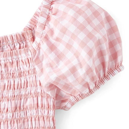 The Children's Place Girls' Short Sleeve Fashion Dress, Pink Gingham Puff Sleeve, X-Small