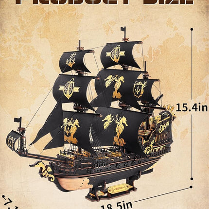 ROKR Seahorse Barque 3D Wooden Puzzle for Adult - Sailboat Model Kit, 603-Piece DIY Assembly, 1:100 Scale Sailboat MCB02