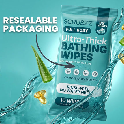 Extra Large Bath Wipes for Adults Bathing No Rinse - 40 Disposable Body Cleansing for Men, Women & Elderly - Great for Gym, Camping, Post Surgery - Shower
