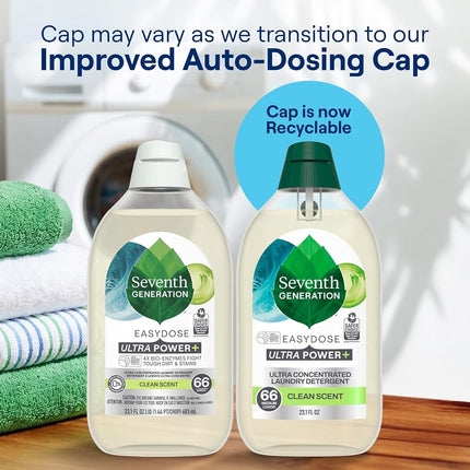 Seventh Generation Detergente para ropa Ultra Concentrado Aroma Limpio oz Paquete de 2 132 Cargas, Transparente, Power Plus, 23.1 Onzas