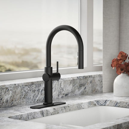 Kohler 22972-BL Crue Kitchen Sink Faucet with Pull Down Sprayer, Matte Black
