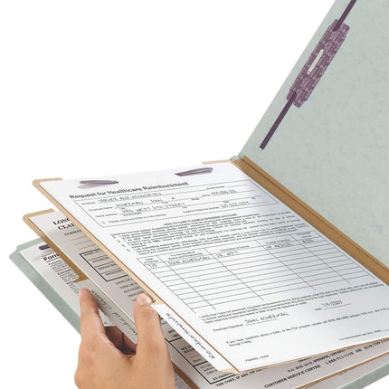 Smead End Tab Classification File Folders with SafeSHIELD Fasteners, Letter Size, Straight Cut, 2 Dividers, Gray/Green, 10 Per Box (26810)