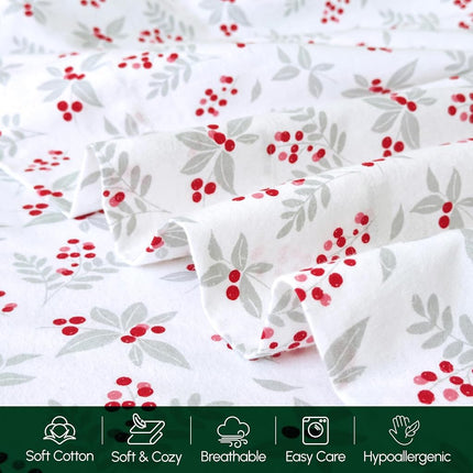 Elegant Comfort Ultra Soft 4-Piece 100% Turkish Cotton Flannel Sheet Set - Holiday Christmas Flannel Sheets, Warm and Cozy Premium Quality, Deep Pocket Fitted Sheet- Twin XL, Holly Flower