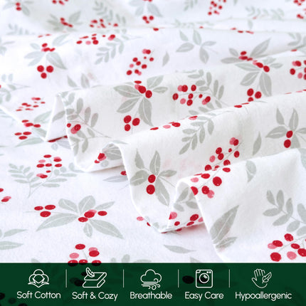 Elegant Comfort Ultra Soft 4-Piece 100% Turkish Cotton Flannel Sheet Set - Holiday Christmas Flannel Sheets, Warm and Cozy Premium Quality, Deep Pocket Fitted Sheet- Twin XL, Holly Flower