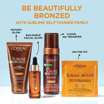Toallitas autobronceadoras L'Oréal Paris Skincare Sublime Bronze sin sol, de secado rápido y sin rayas, 6 unidades.
