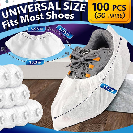 100 Pack Disposable Shoe Covers Sneaker Boot Covers White Shoe Protectors Non Slip Durable Shoe Booties Cover One size(White)