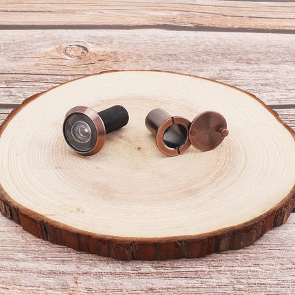 HOJLKLD Door Viewer Peephole, 2 Pack 200 Degree Sold Brass Peep Hole with 5/8" (16 mm) Drill Bit for 1-1/2" to 2-3/8" Doors, 2 Pack Security Front Door Viewer with Privacy Cover (Antique Copper)