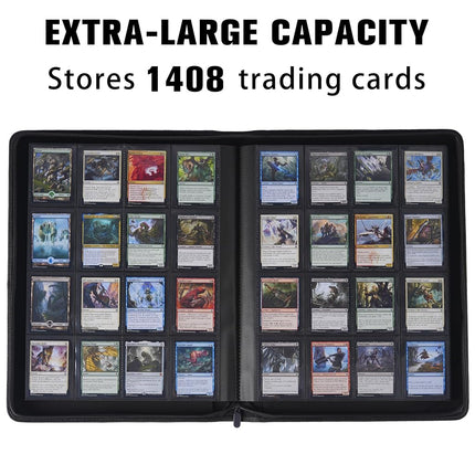 MORABTO Card Binder 16 Pocket,Trading Card Binder Holds up to 1408 Cards with 44 Sleeves,Zipper Card Holder Album Compatible with TCG Card/Game Cards/Sports Card-Dark purple
