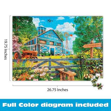 Buffalo Games - Country Life - Oak Valley Farm - 1000 Piece Jigsaw Puzzle for Adults Challenging Puzzle Perfect for Game Nights - Finished Size 26.75 x 19.75