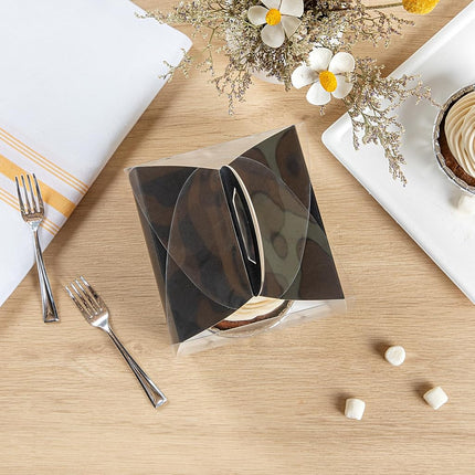 Restaurantware-4 Inch x 4.25 Inch Individual Cupcake Boxes, 100 Disposable Cupcake Display Boxes - with Handle, Tree Accent, Clear Plastic Single Cupcake Containers, for Weddings Or Birthdays
