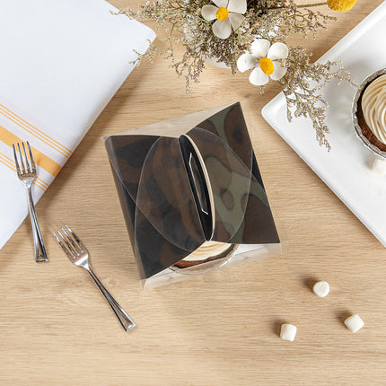 Restaurantware-4 Inch x 4.25 Inch Individual Cupcake Boxes, 100 Disposable Cupcake Display Boxes - with Handle, Tree Accent, Clear Plastic Single Cupcake Containers, for Weddings Or Birthdays