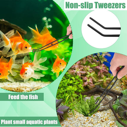 Aquarium Aquascape Tools Kit, 4 in 1 Anti-Rust Aquatic Plant Aquascaping Tool Stainless Steel Black Tweezers Scissors Spatula for Aquarium Tank Clean Aquascape Tools Sets (Black Kit)