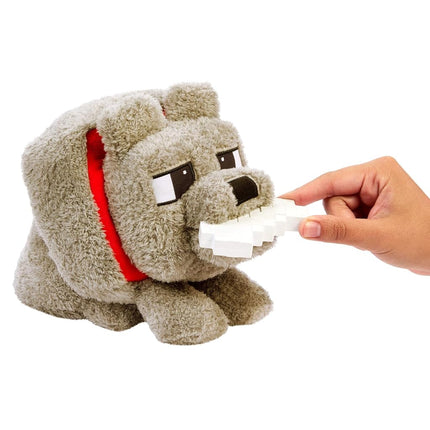 Mattel Minecraft Dennis the Wolf Plush Toy with Feeding Action & Sound, Food Mode Stuffed Animal Inspired by A Minecraft Movie, JDW26