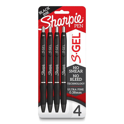 Sharpie S-Gel, Gel Pens, Ultra Fine Point (0.38mm), Black, 4 Count