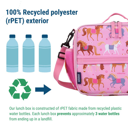 Wildkin Kids ECO rPET Insulated Lunch Box – Keeps Food Hot or Cold, Easy-Clean Lining, Mesh Pockets & BPA-Free – Boys & Girls, Ideal for School, Travel & Daycare – Horses