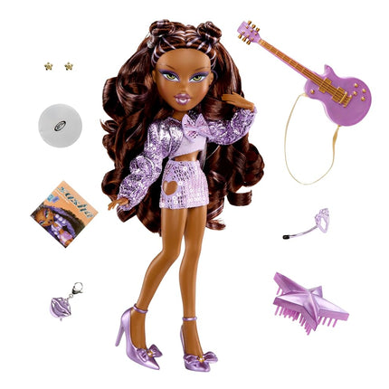 Bratz Pop Starz Sasha - Fashion Doll with Collectable Charm, Outfit and Music Accessories, Purple