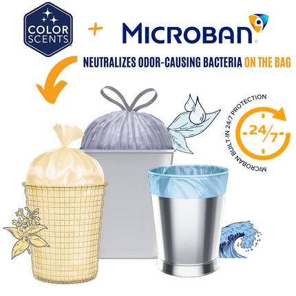 Color Scents Tall Kitchen Trash Bags - 13 Gallon, 20 Bags (1 Pack of 20 Count), Drawstring - White Bag in Lavender + Sage Scent with Microban