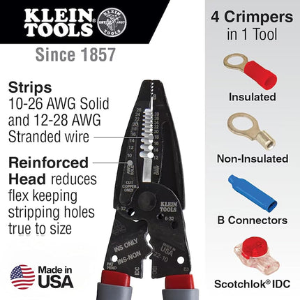 Klein Tools 1019 Klein Kurve Wire Stripper/Crimper/Cutter for B and IDC Connectors, Made in USA, Terminals, More