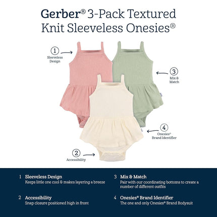 Gerber Baby Girls Sleeveless Skirted Onesies Bodysuit, Antique White, 18 Months