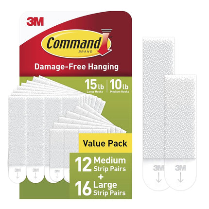 Command Medium and Large Picture Hanging Strips, Damage Free Hanging Picture Hangers, No Tools Wall Hanging Strips for Living Spaces, 12 Medium Pairs and 16 Large Pairs (56 Strips)